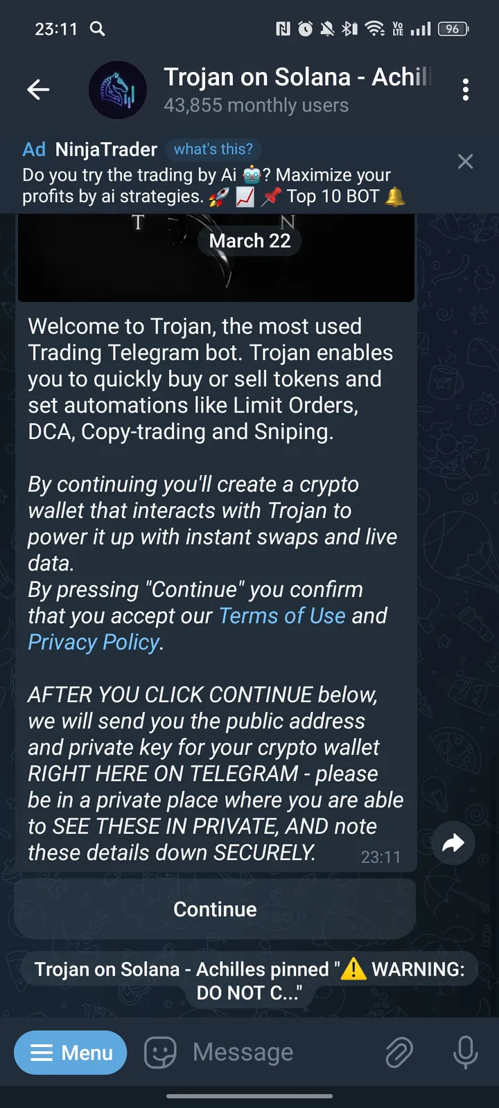 Trojan on Solana - Achilles — Screenshot 2