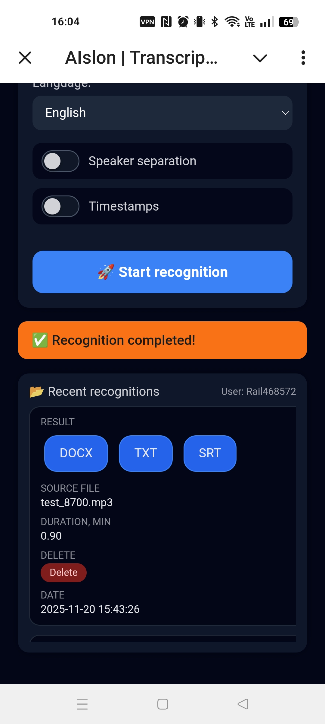 AIslon | Transcription audio to text — Screenshot 1