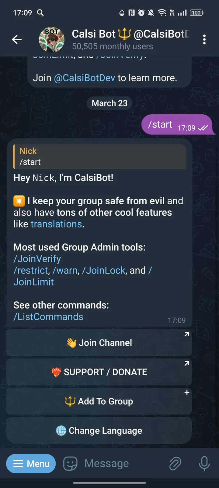Calsi Bot 🔱 @CalsiBotDev — Screenshot 2