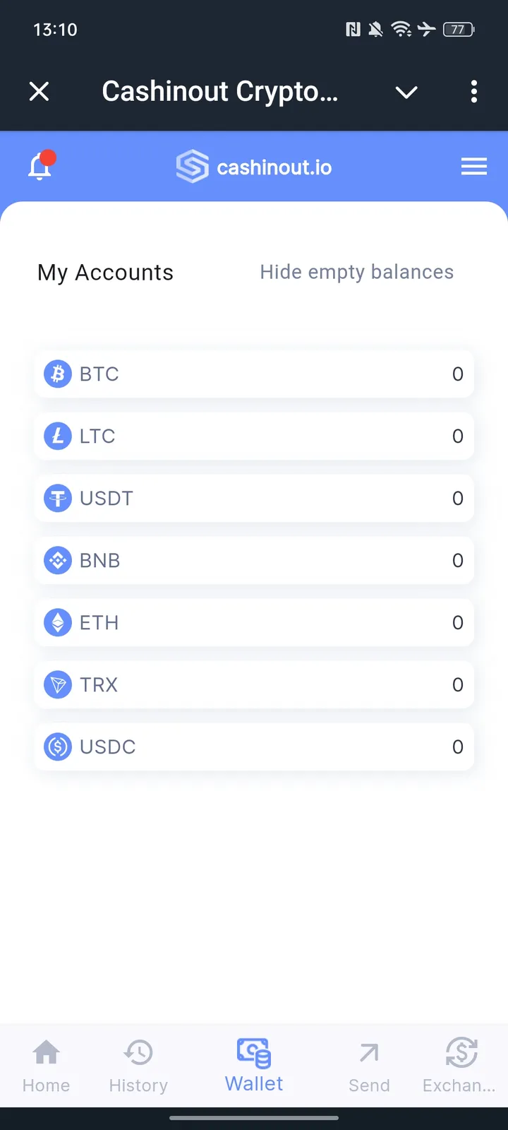 Cashinout Crypto and Fiat wallet — Screenshot 3