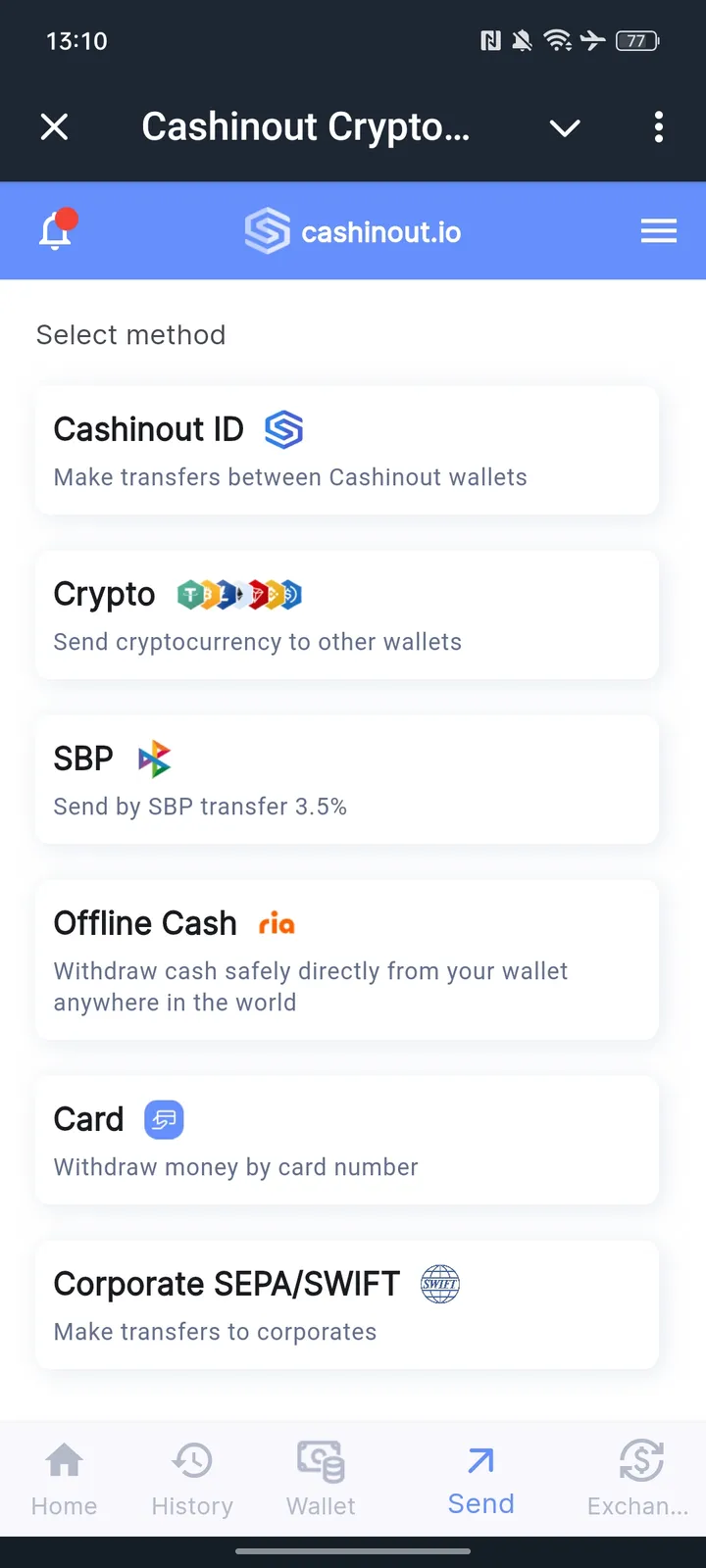 Cashinout Crypto and Fiat wallet — Screenshot 4