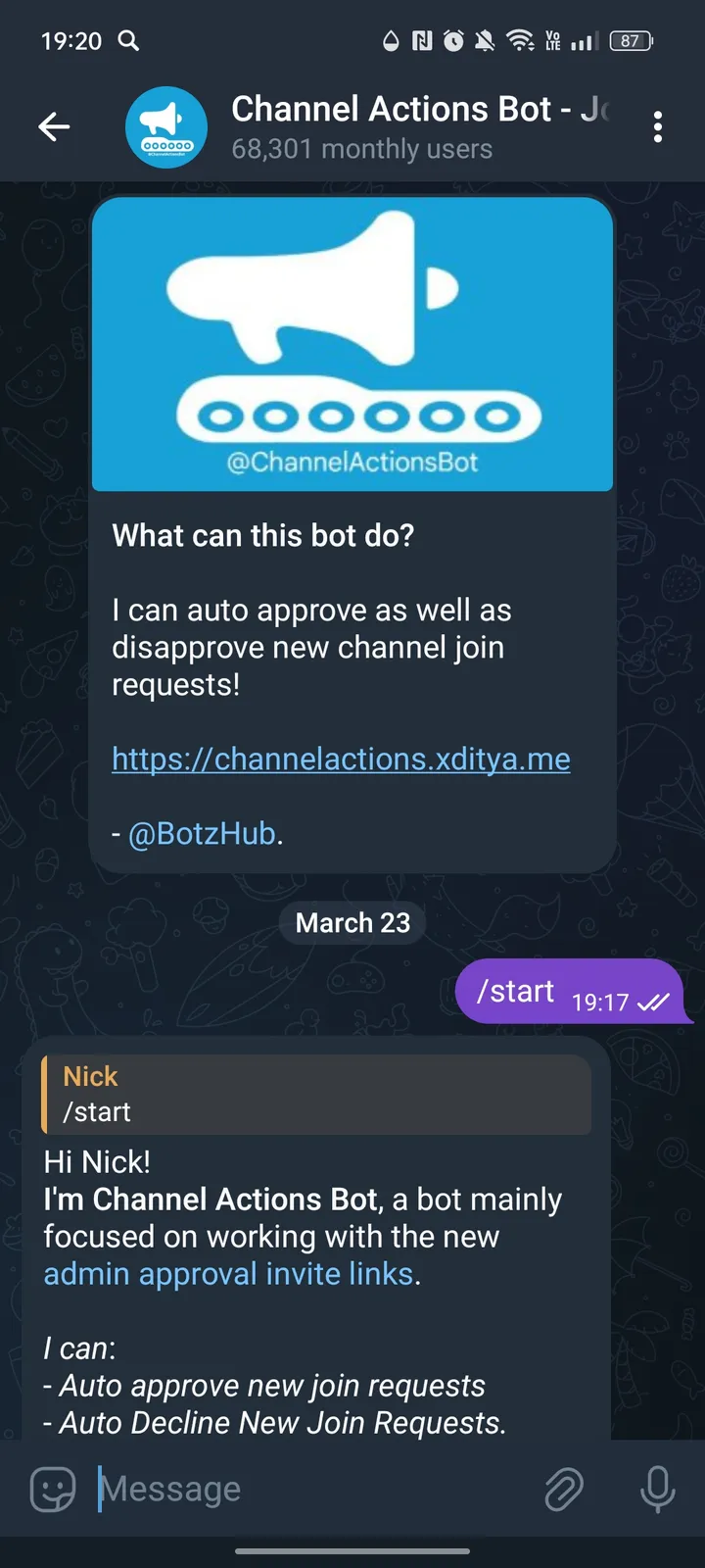 Channel Actions Bot - Join Approver (Auto Approve Join Requests) — Screenshot 1