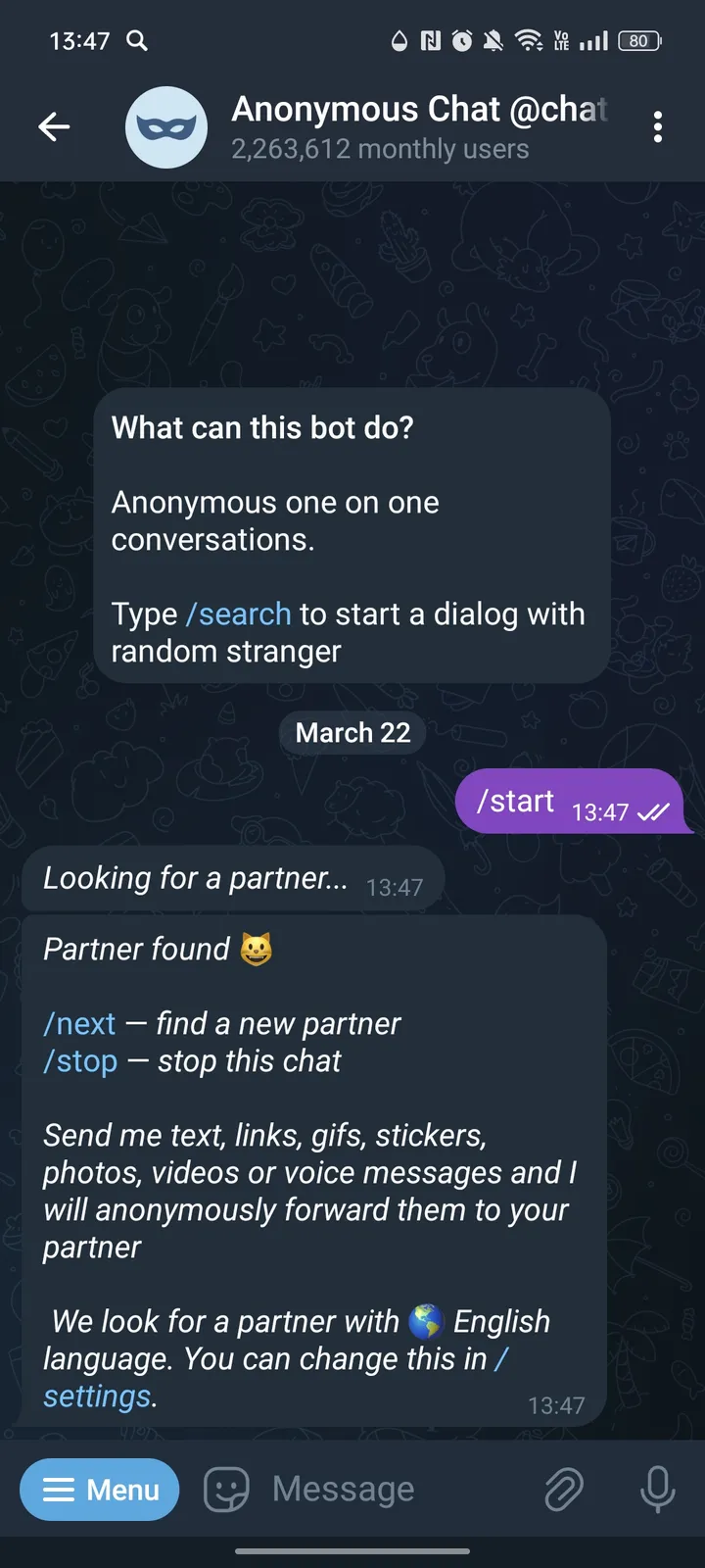 Anonymous Chat @chatbot — Screenshot 1