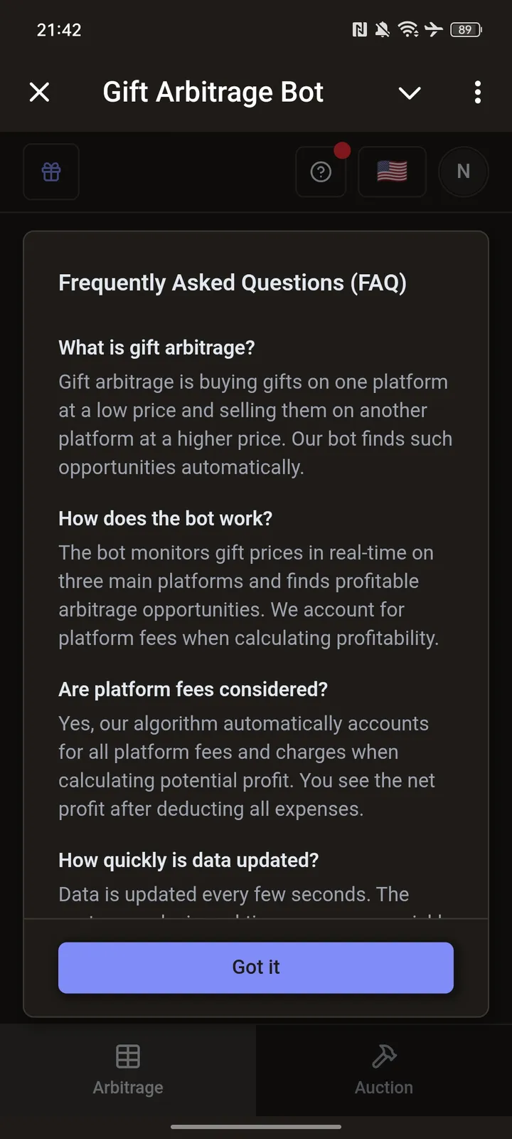 Gift Arbitrage Bot — Screenshot 2