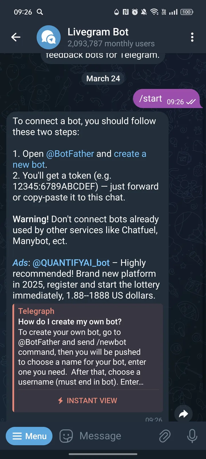Livegram Bot — Screenshot 3