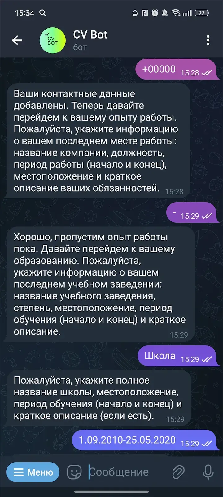 CV Bot — Screenshot 2