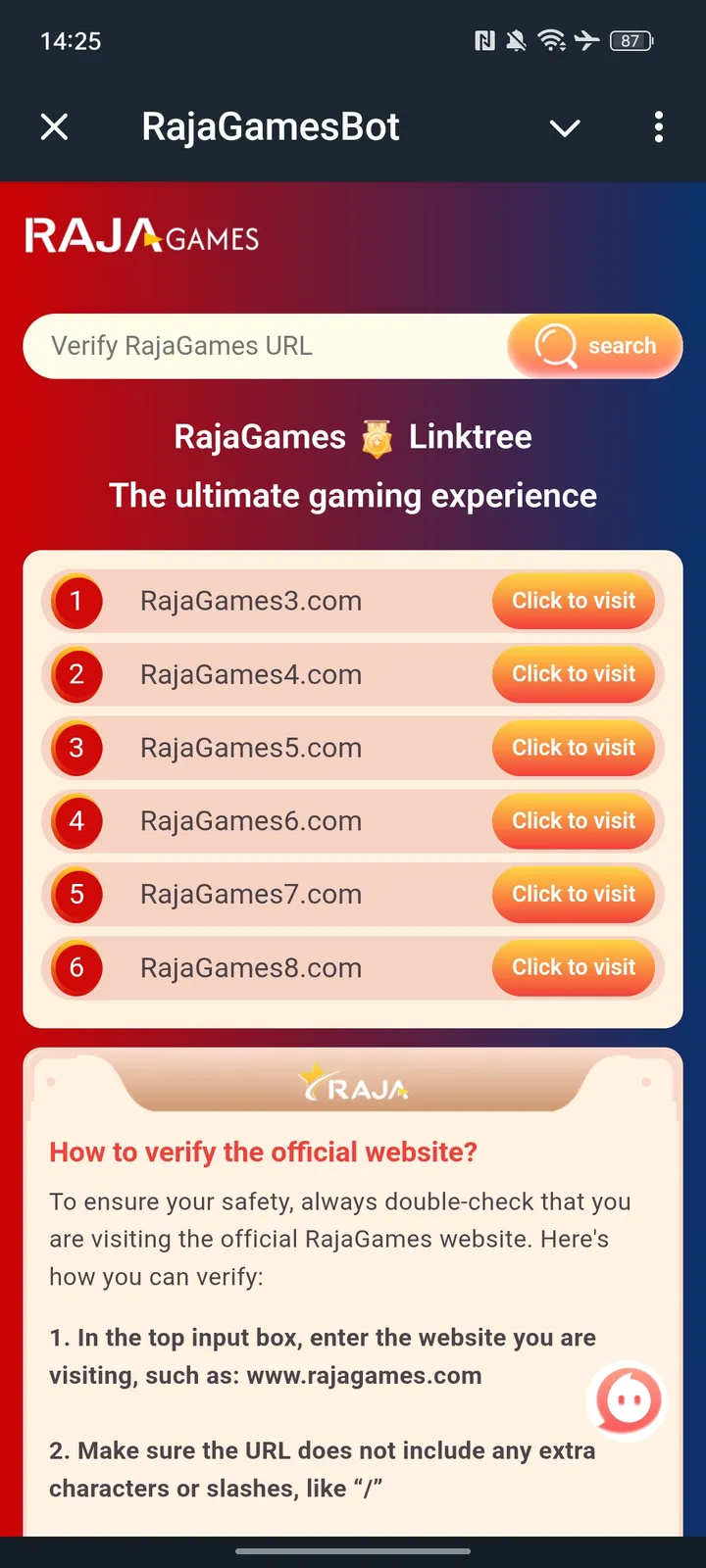 RajaGamesBot — Screenshot 1