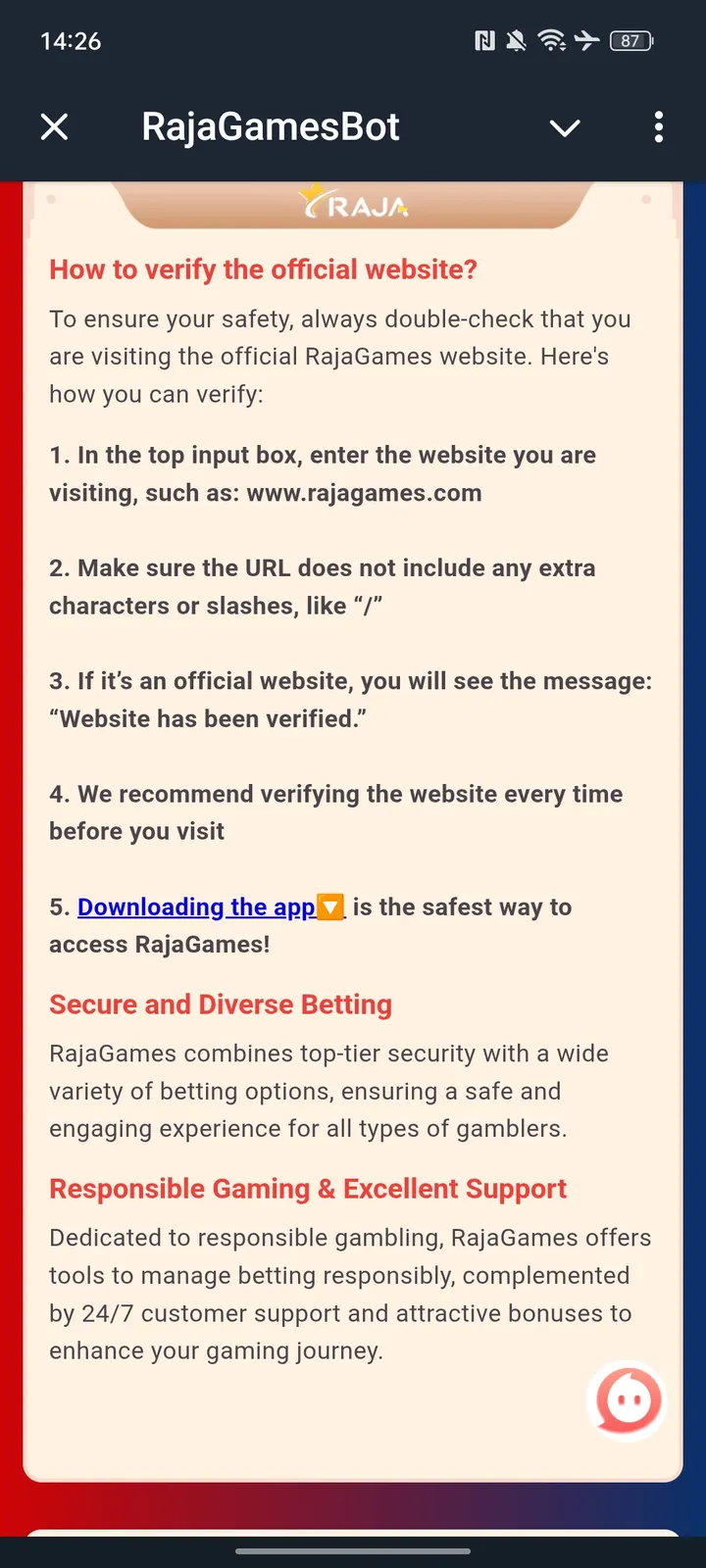 RajaGamesBot — Screenshot 2