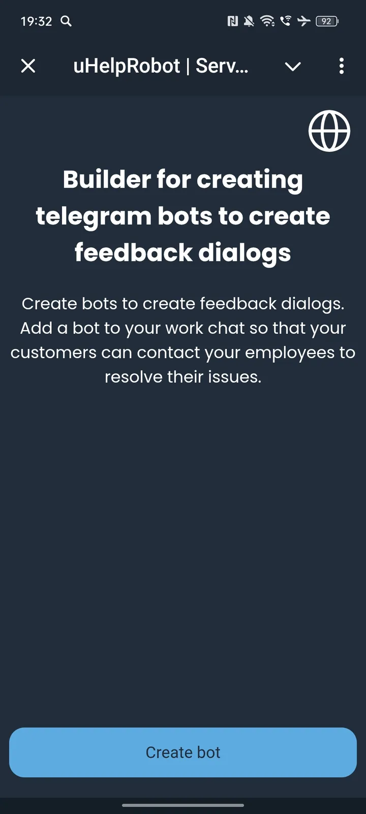 uHelpRobot | Service for customer support and communication — Screenshot 1