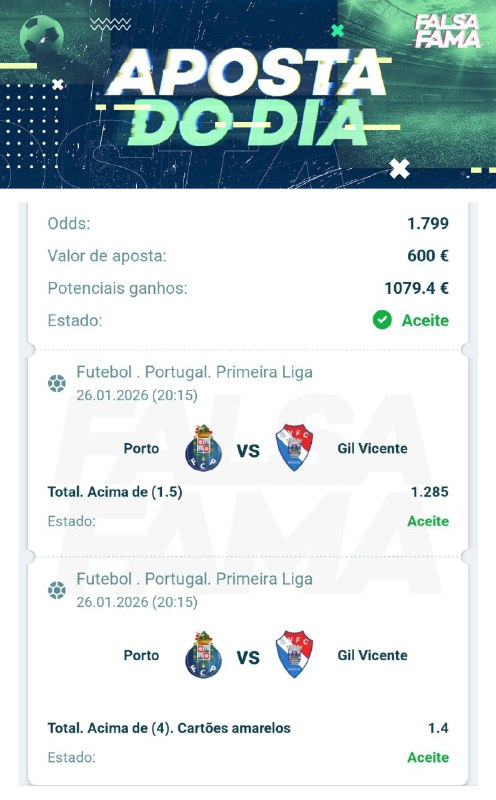 + 1,5 golos no jogo    Acima de 4 cartões    Código 22bet: NN135