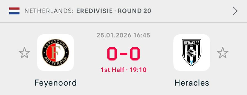 Tip: feyneoord half time   Odd: 2.20  Safety:Very high