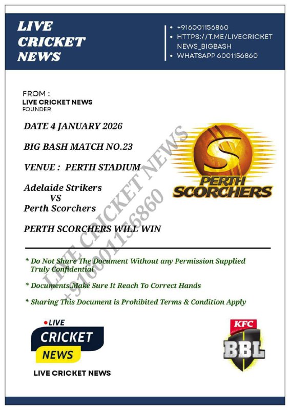 WELCOME TO THE CRICKET NEWS  MATCH NO. 23 :: BIG BASH LEAGUE - :: ( VIP MATCH...
