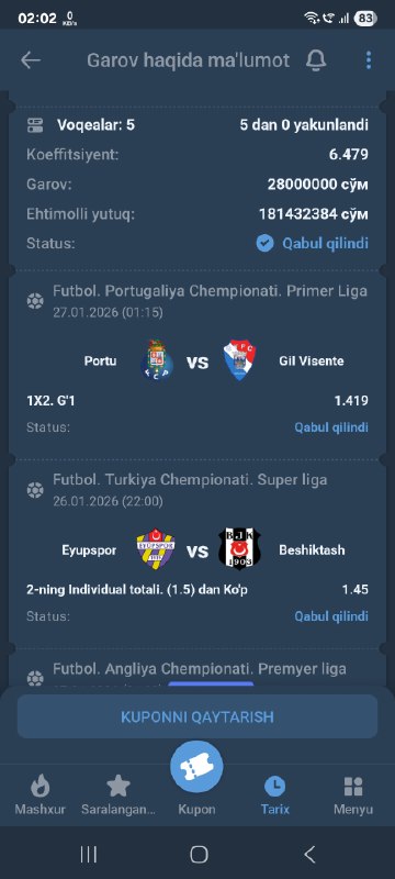 Kun Stavkasi 6+ kf   1xbet  uchun   Promokod:  LORD73    1xbet kod: 4Y9RM   1...