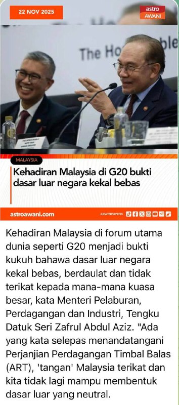 Kehadiran Malaysia di G20: Neutral atau Persepsi Semata-mata?  Tengku Zafrul ...