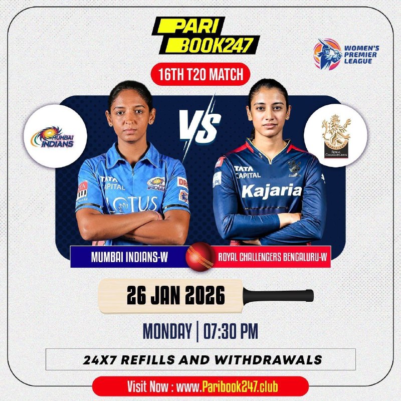 WELCOME TO BIGGEST ONLINE GAMING PLATFORM    MUMBAI W VS RCB W  MINIMUM ID 50...