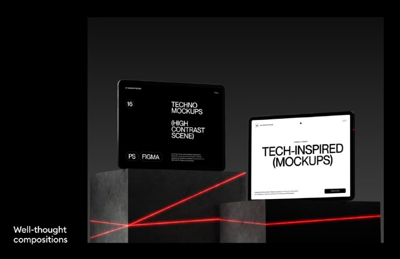 Laser light Apple device mockups  Внутри вас ждёт набор высококачественных мо...