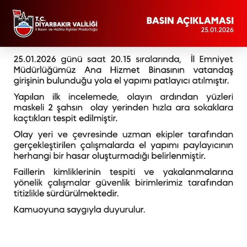 #SONDAKİKA   Diyarbakır Valiliği:  Diyarbakır İl Emniyet Müdürlüğümüz Ana Hiz...