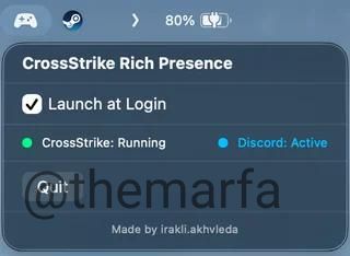 #Mac   CrossStrike - приложение, которое позволяет Discord в статусе отобража...