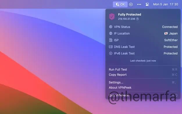 #Mac #система   VPN Peek отображает в строке меню данные о VPN-подключении и ...